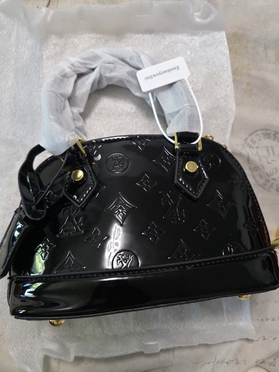 Source Unknown Handbags - Source Unknown Black Patent Mini Dome Satchel with Gold Hardware